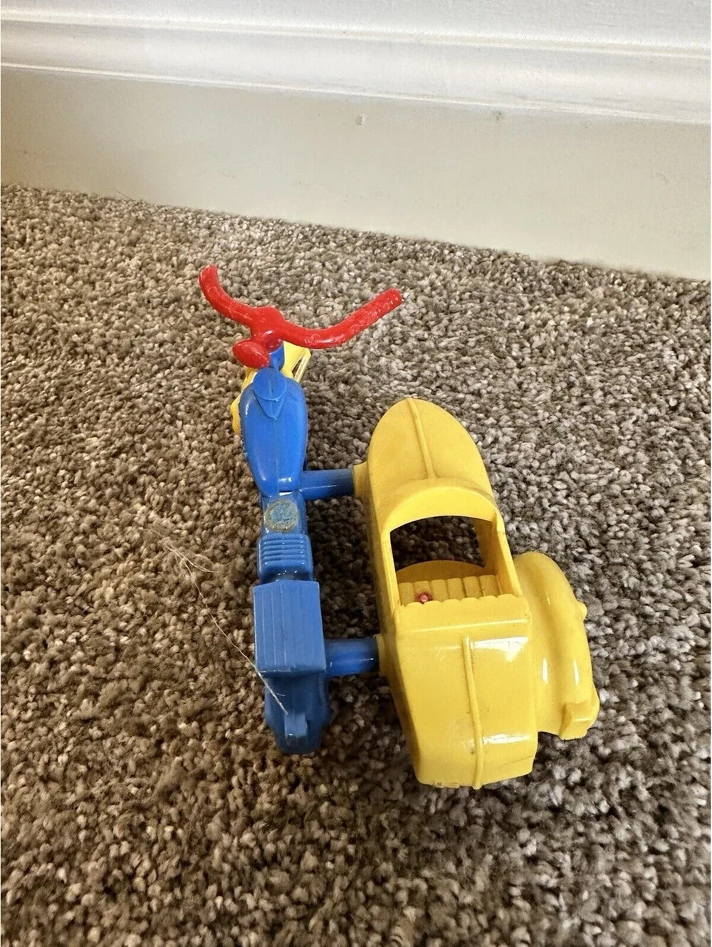 Vintage Renwal Products #23 Toy Motorcycle Sidecar Yellow Red Blue USA C1950s